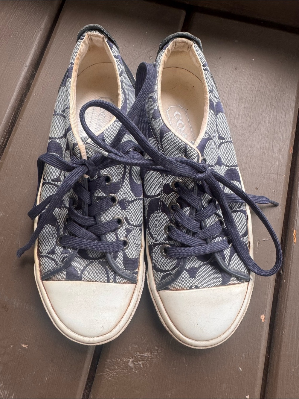 Coach Navy and White Signature Canvas Low-Top Sneakers